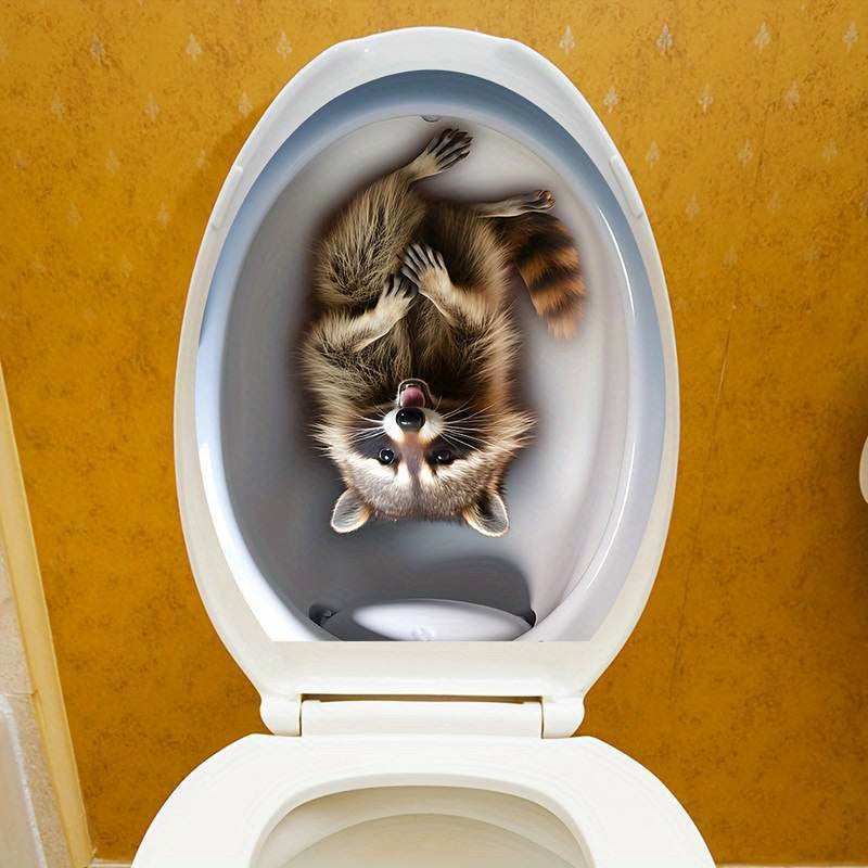 Adorable Raccoon Plush Toilet Sticker - Self-Adhesive, Fun Bathroom Decor Wall Art, Cute Animal Design, No Power Needed, Easy to Apply