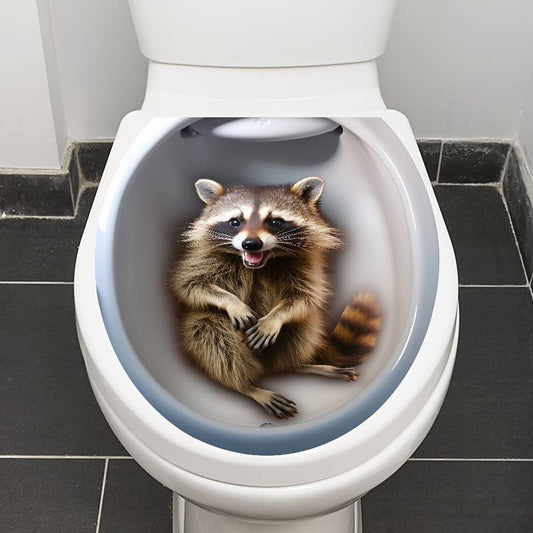 Adorable Raccoon Plush Toilet Sticker - Self-Adhesive, Fun Bathroom Decor Wall Art, Cute Animal Design, No Power Needed, Easy to Apply