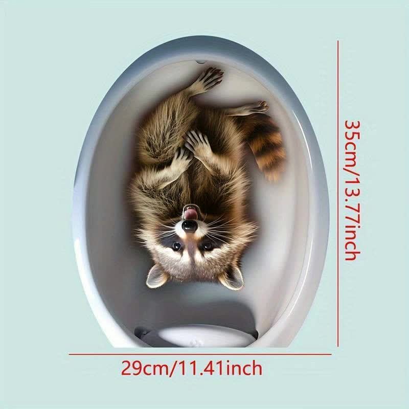 Adorable Raccoon Plush Toilet Sticker - Self-Adhesive, Fun Bathroom Decor Wall Art, Cute Animal Design, No Power Needed, Easy to Apply