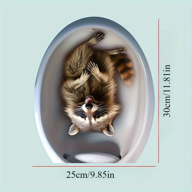Adorable Raccoon Plush Toilet Sticker - Self-Adhesive, Fun Bathroom Decor Wall Art, Cute Animal Design, No Power Needed, Easy to Apply