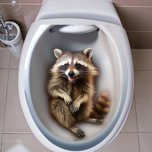 Adorable Raccoon Plush Toilet Sticker - Self-Adhesive, Fun Bathroom Decor Wall Art, Cute Animal Design, No Power Needed, Easy to Apply