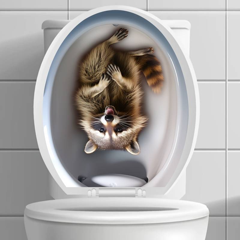 Adorable Raccoon Plush Toilet Sticker - Self-Adhesive, Fun Bathroom Decor Wall Art, Cute Animal Design, No Power Needed, Easy to Apply